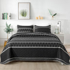 Andency Black Quilt Set Queen (90X96 Inch), 3 Pieces(1 Striped Triangle Printed Quilt And 2 Pillowcases), Bohemian Summer Lightw