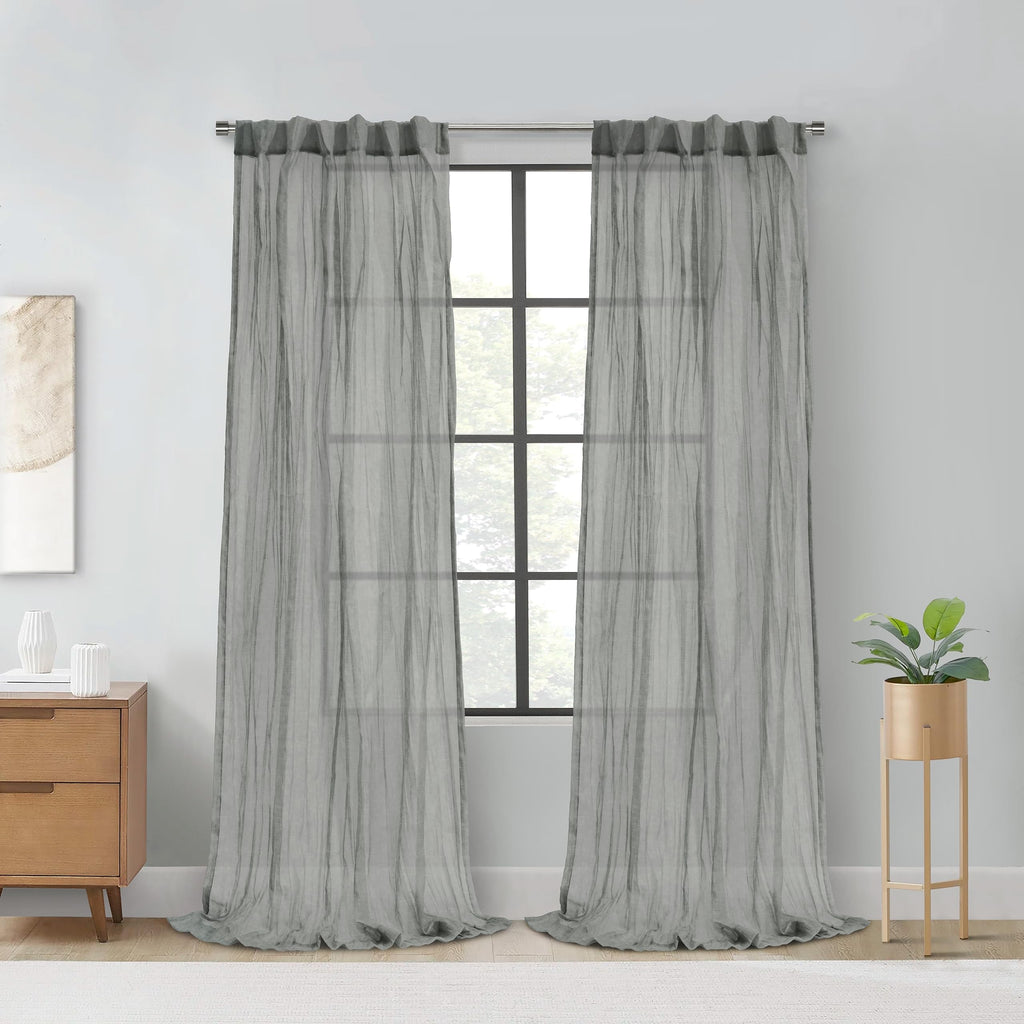 Richmark International Paloma Sheer Dual Header Curtain Panel 52 x 95 in Grey