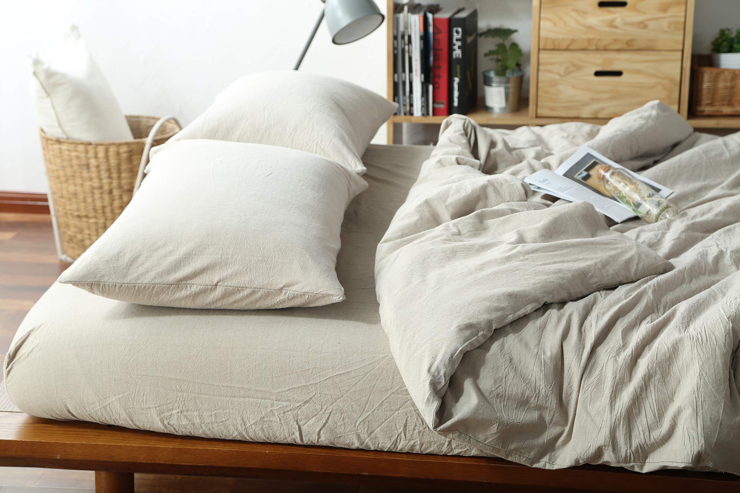 F.Y.Dreams 100% Washed Cotton Duvet Cover For Weighted Blanket 60X80 Inches With 8 Ties, Zipper On Long Side/Khaki/Just Duvet Co