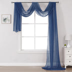 DONREN Semi Sheer Panel Curtains Scarf-Home Decor Window Sheer Valance Voile Scarf 1 Piece,52 inches Wide by 216 inches Long,Nav