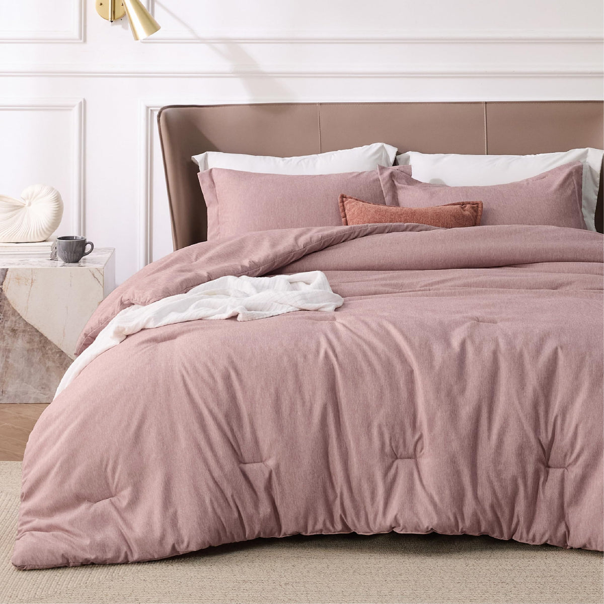 Bedsure Twin/Twin Xl Comforter Set Dorm Bedding - Dusty Rose Twin Extra Long Comforter, Soft Bedding For College, Cationic Dyed
