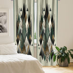 Ambesonne Bohemian Window Curtains Pack Of 2, Diamond Shapes Geometric Design Abstract Botanical Design Boho, Lightweight Set Wi