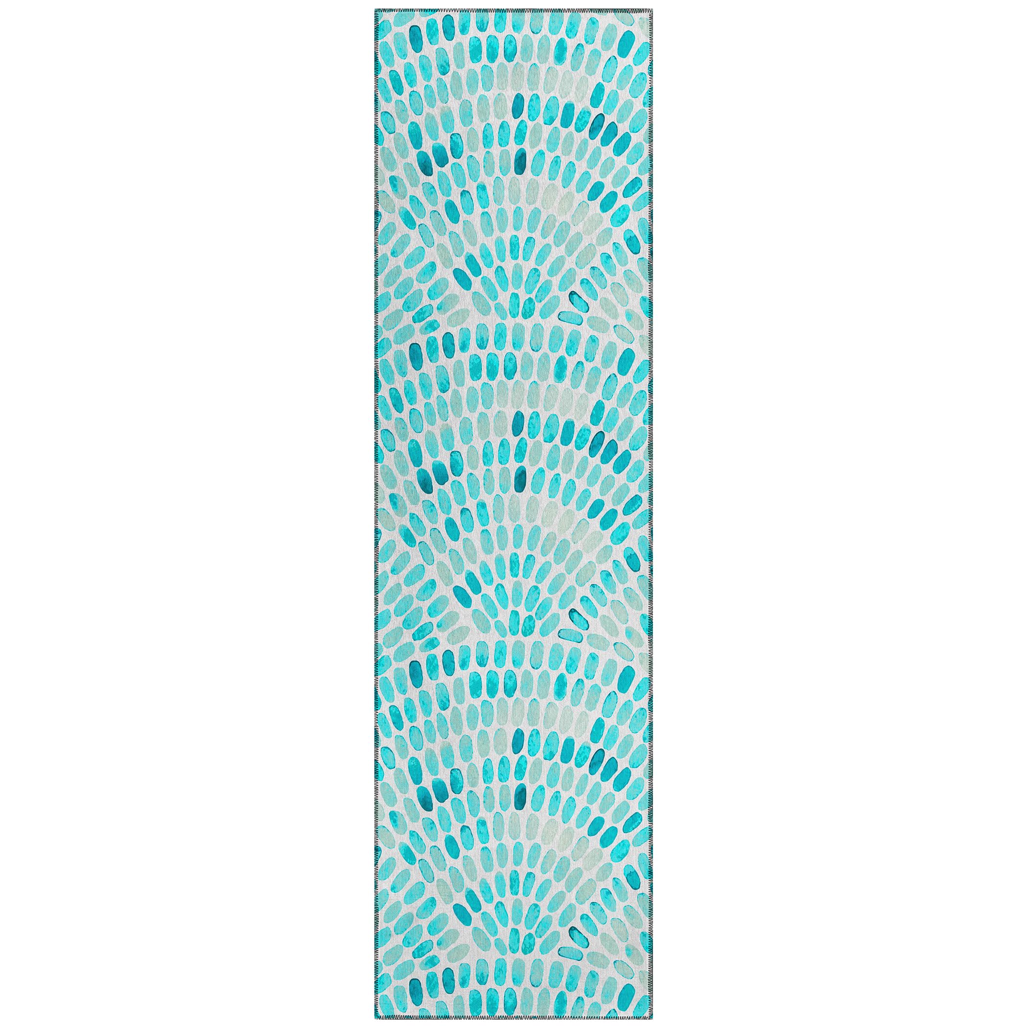 Addison Rugs Surfside Asr37 Aqua 2'3" X 7'6" Indoor Outdoor Runner Rug, Easy Clean, Machine Washable, Non Shedding, Bedroom, Living Room, Dining Room, Kitchen, Patio Rug