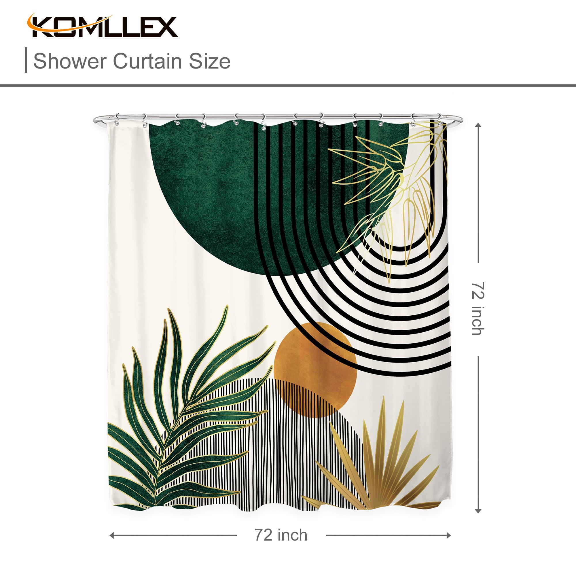 Komllex Mid Century Boho Shower Curtain For Bathroom Decor Abstract Modern Sun Minimalist Aesthetic Arch Curve Leaves Geometric