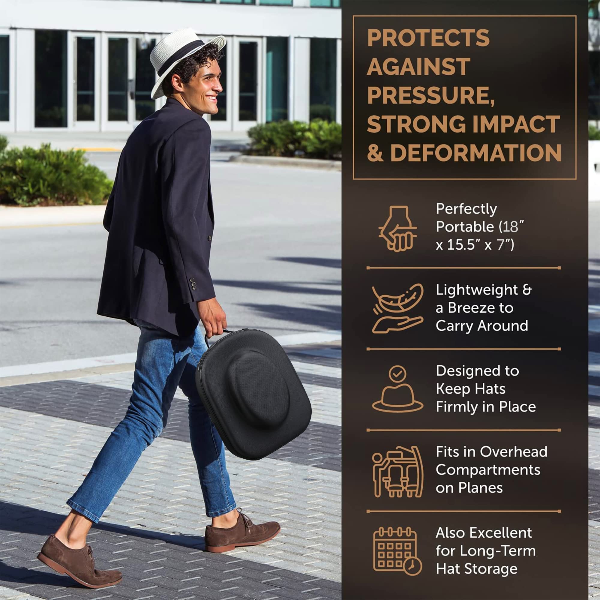Ozueccr Cowboy Hat Holder For Travel - Crush Proof Hat Carrier Case For Travel Protects Up To 2 Cowboy, Panama & Tweed Hats - Eq