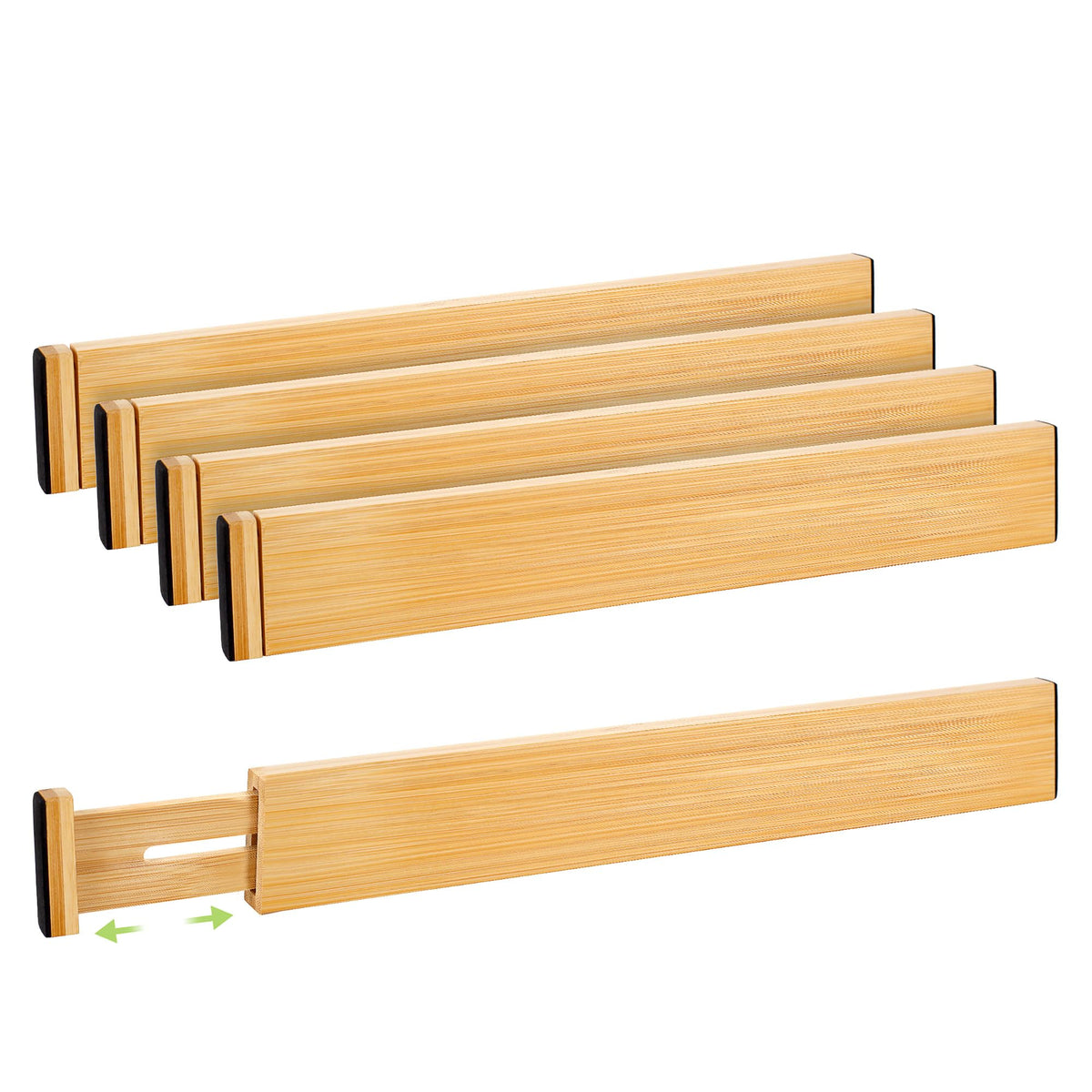 Fyvva Drawer Organizer, SpringLoaded Expandable Bamboo Dividers 4Pack