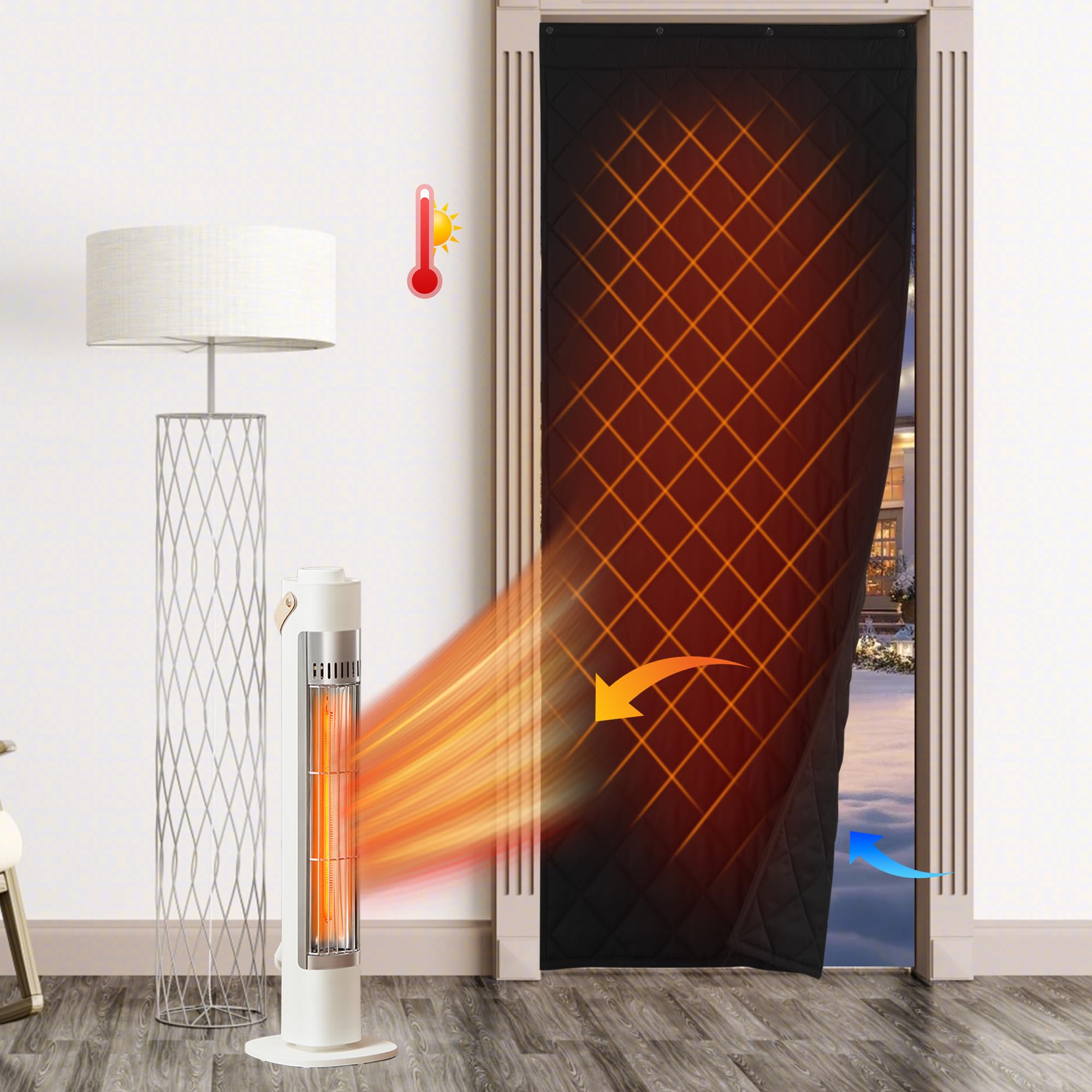 RYB HOME Thermal Insualted Door Curtain for Winter, Black Curtain Window Cover Room Dividers Noise Dampening Blanket Drafty Door