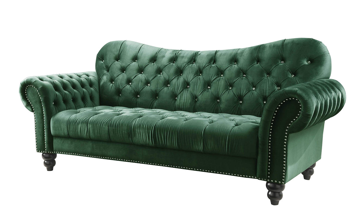 HomeRoots Furniture Sofa in Green Velvet - Velvet, Foam, Wood (318848)