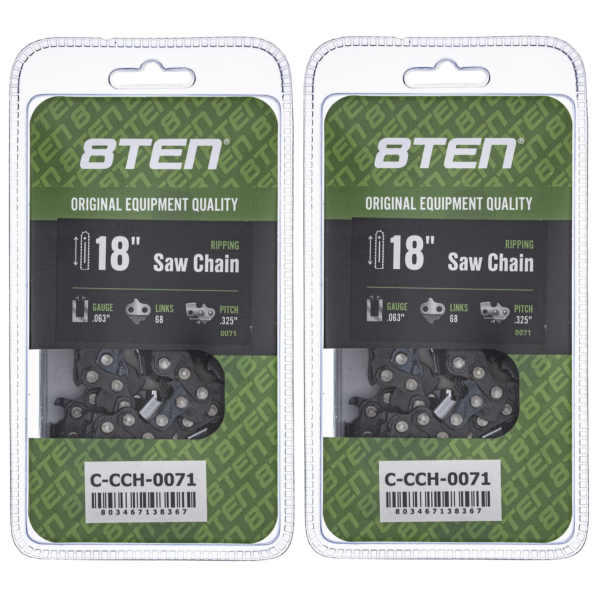 8Ten Ripping Chainsaw Chain 18 Inch .063 .325 68 Dl For Stihl 025 021 Ms250 Ms230 Ms251 26Rm3 68 (2 Pack)