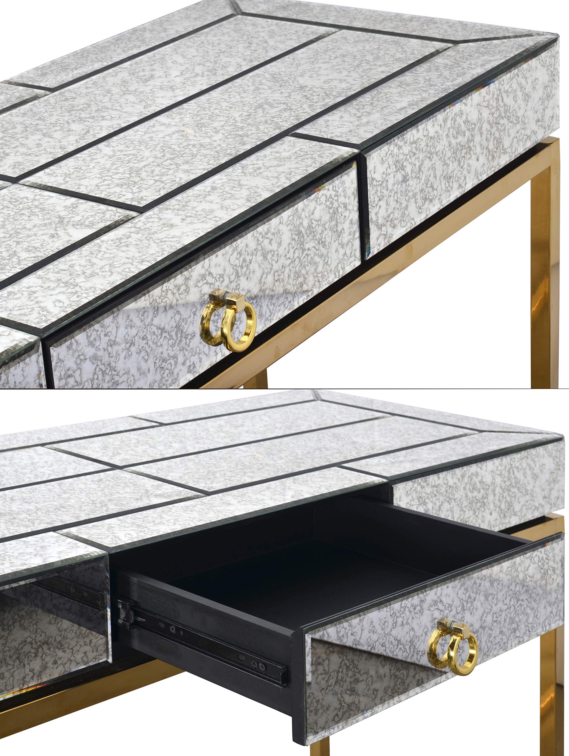 Afd Home Hollywood Glam Antiqued Mirrored Greek Gold Design Console Sofa Accent Table