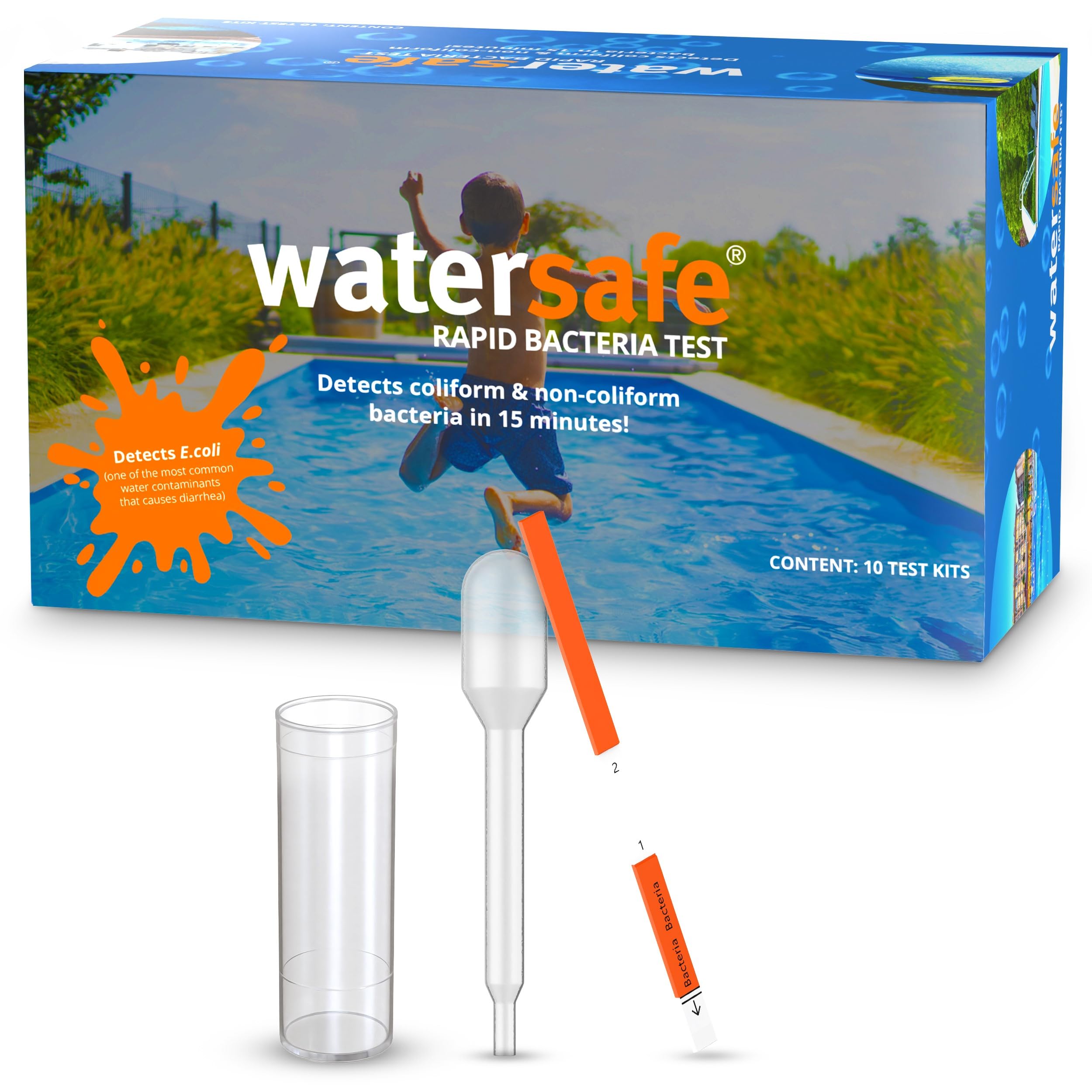 Pool And Spa Water Test Kit Rapid Bacteria Test By Watersafe, 10 Test Strips To Detect Coliform And Non-Coliform Bacteria In 15