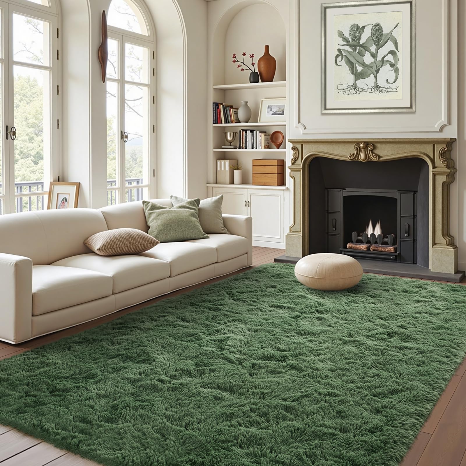 FinRec 6x9 Fluffy Green Rugs for Living Room Bedroom, Soft Indoor Fuzzy Shaggy Area Rug, Non-Slip Furry Rug for Teen Girls and 