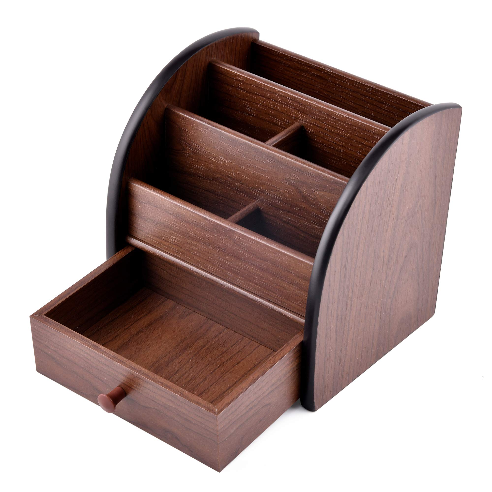 Siveit Wooden Desk Organizer With Drawer, Multifunctional Wood Desktop Organizer Office Supplies Storage Organizer For Desk Remo