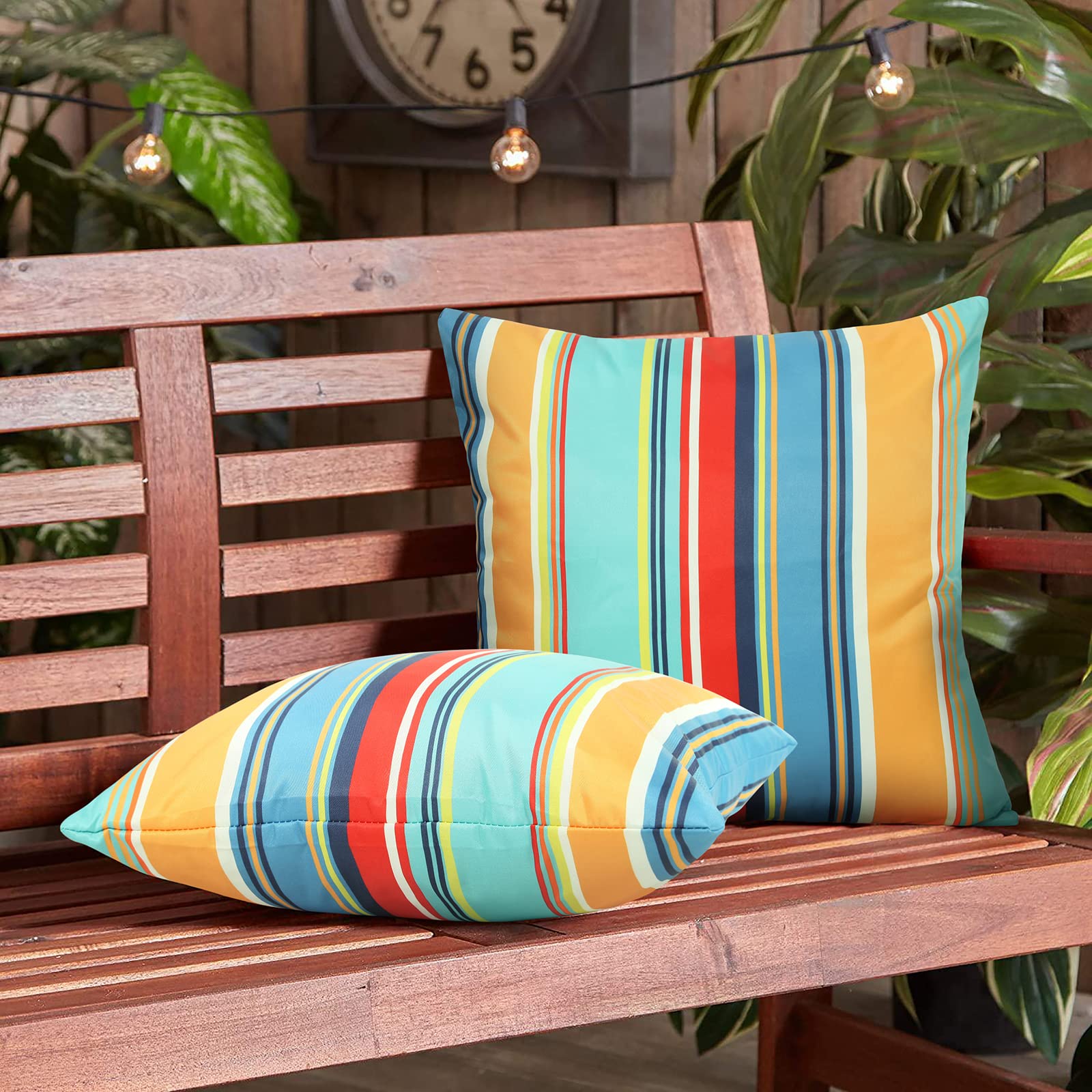 Outdoor Waterproof Throw Pillow Covers 20X20 Inches Decorative Lines Striped Pillow Covers Blue Square Cushion Cases For Patio F