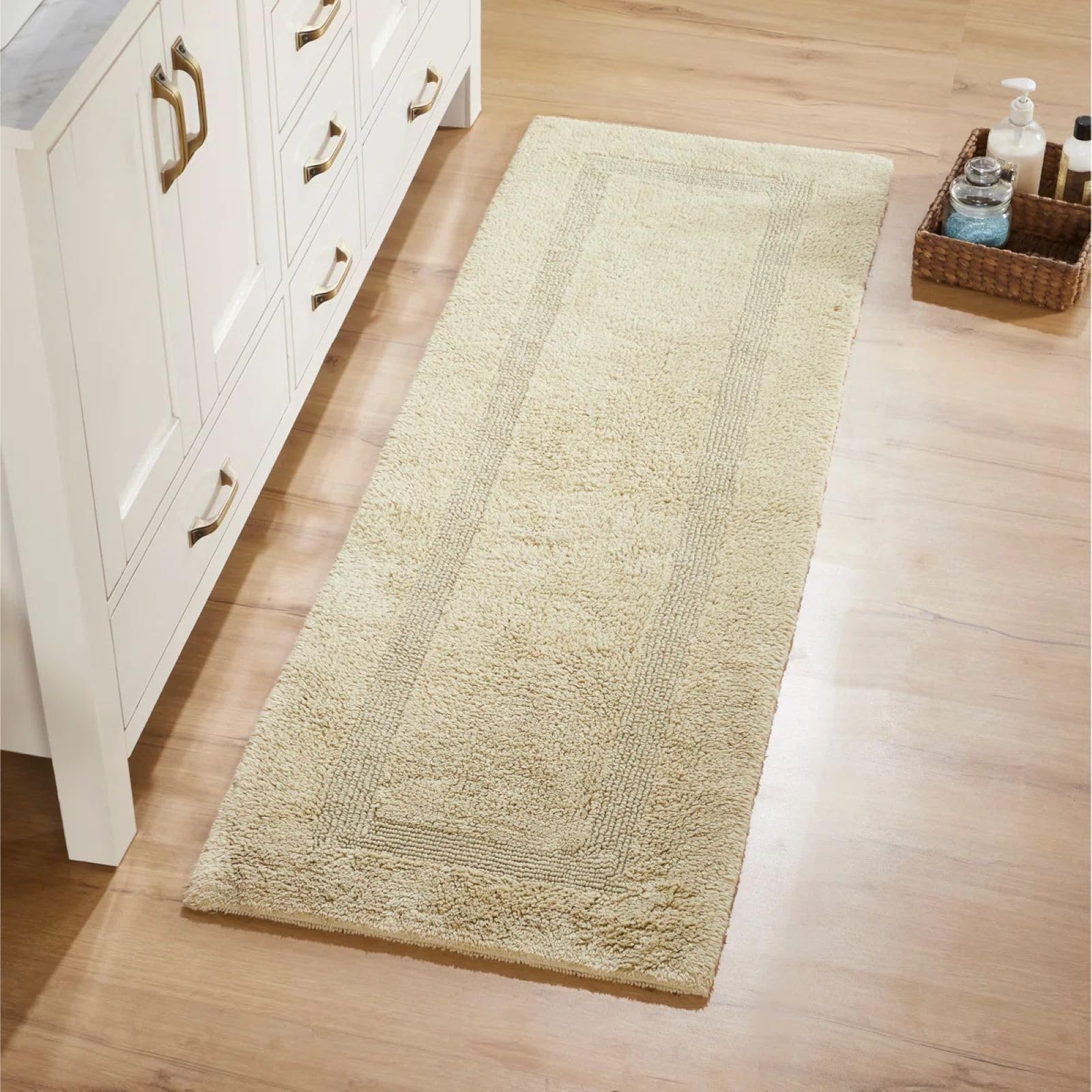 My Home Soft Cotton Bath Runner Rug  Long Absorbent Mat for Bathroom Floor, 100% Plush Cotton, NonSlip, Quick Dry (Beige)