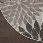 Nourison Aloha Indoor/Outdoor Floral Silver Grey 7'10' X Round Area Rug, (8' Round)