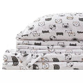 Comfort Spaces Cotton Flannel Breathable Warm, Deep Pocket Sheets With Pillow Case Bedding, Full, Grey/Pink Cats 4 Piece