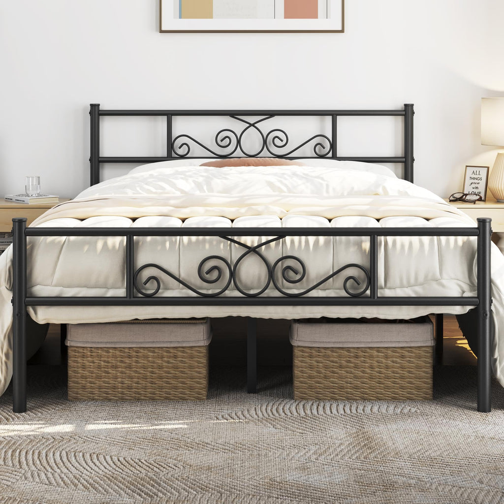 Yaheetech Queen Bed Frames Metal Platform Bed With Headboard And Footboard For Bedrooms No Box Spring Needed Easy Assembly,Ground Clearance: 12.5’’/Black/Queen Bed