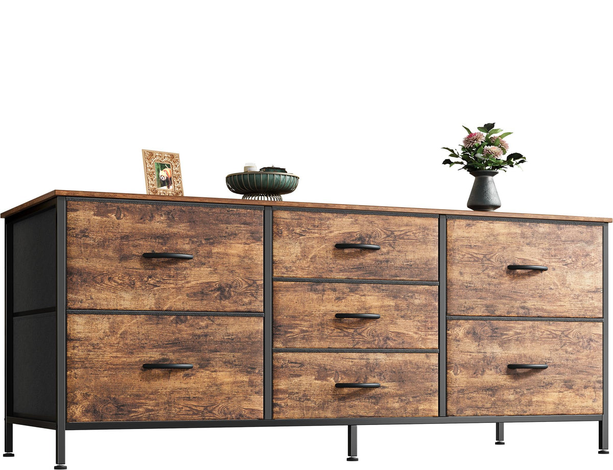 Huuger Dresser with 7 Drawers, 47 Inch Dresser TV Stand for 43, 50, 55 Inch TV, Wide Fabric Dresser Chest of Drawers, Metal Fram