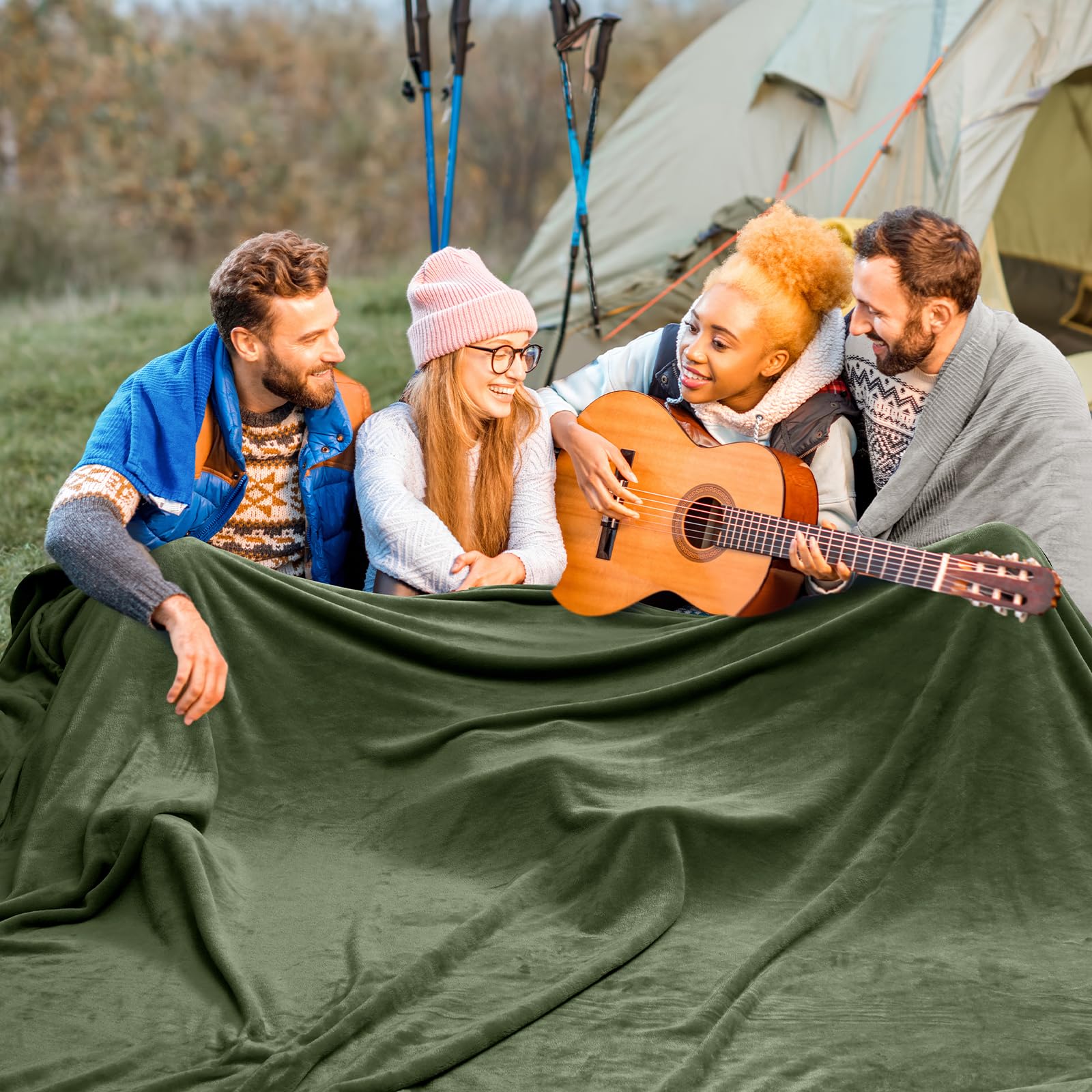 Phf Oversized King Fleece Blanket 120'X120', No Shed No Pilling Big Soft Blanket, Extra Large 10'X 10' Lightweight Blanket For Bed, Sofa Travel And Camping, Suitable For All Season, Olive Green