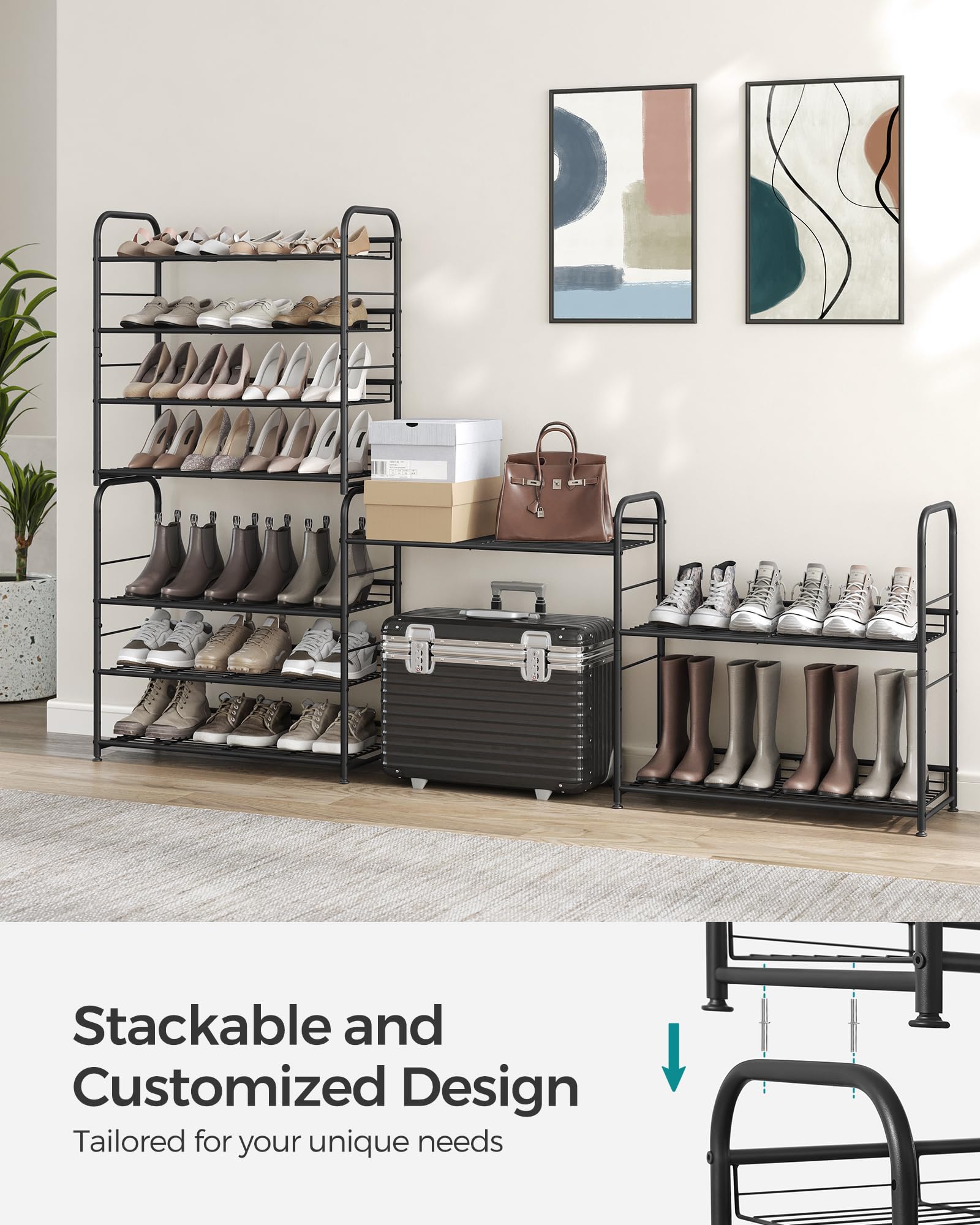 Songmics Shoe Rack, 4 Tier Shoe Organizer For Closet, Holds Up To 16 Pairs Of Shoes, Shoe Rack For Front Door Entrance, Metal Shoe Shelf With Adjustable Tilt Angle, For Entryway, Garage, Black