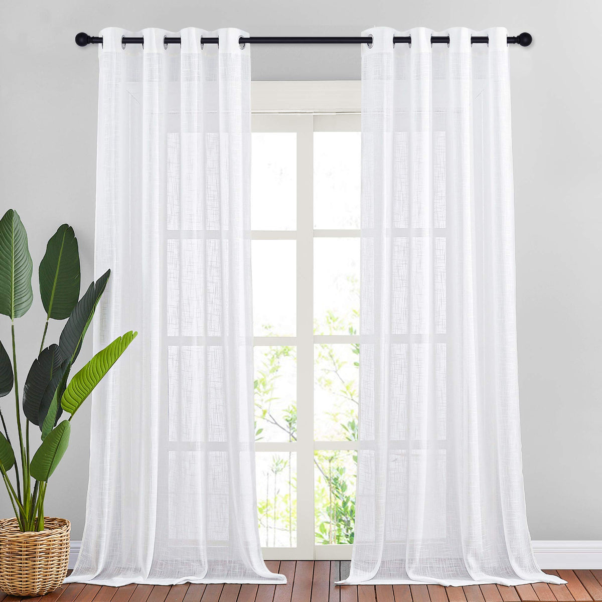 Nicetown Sheer Linen Curtains For Windowa 108' Extra Length, Grommet Top Luxury Sweep To Floor Semitransparent Vertical Drapes