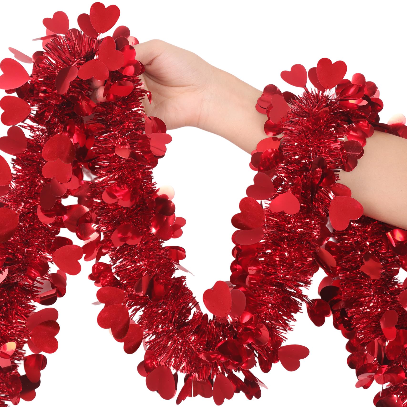 Valentines Day Red Garland Decorations,50Ft Glitter Tinsel Heart Garlands Decor for Tree Mantle Bedroom Office Classroom Party I
