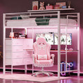VINGLI Twin Gaming Loft Bed Frame with Desk and Dresser, Metal Single High Sleeper with RGB LED Lights, 2 Builtin Power Outlets