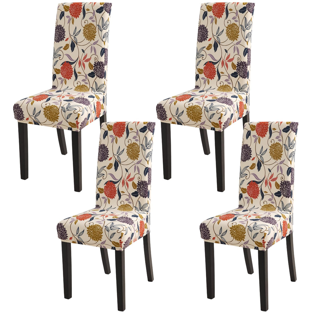 Fuloon Chair Covers For Dining Room 4 Pack, Solid Stretch Dining Chair Covers, Washable Kitchen Slip Covers, Parson Chair Covers Set Of 4 (Orange Floral, 4 Pack)