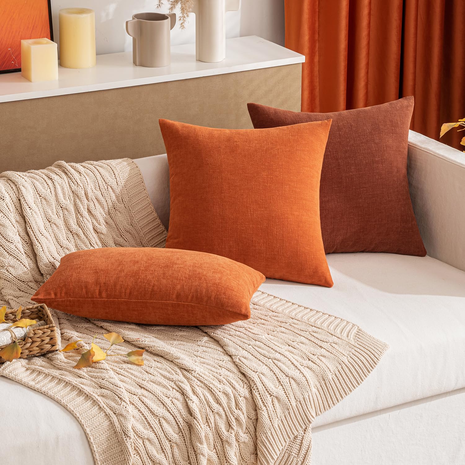 Miulee Orange Couch Pillow Covers 12X20 Inch, Set Of 2 Soft Chenille Decorative Lumbar Throw Pillow Covers Farmhouse For Sofa Living Room Bed