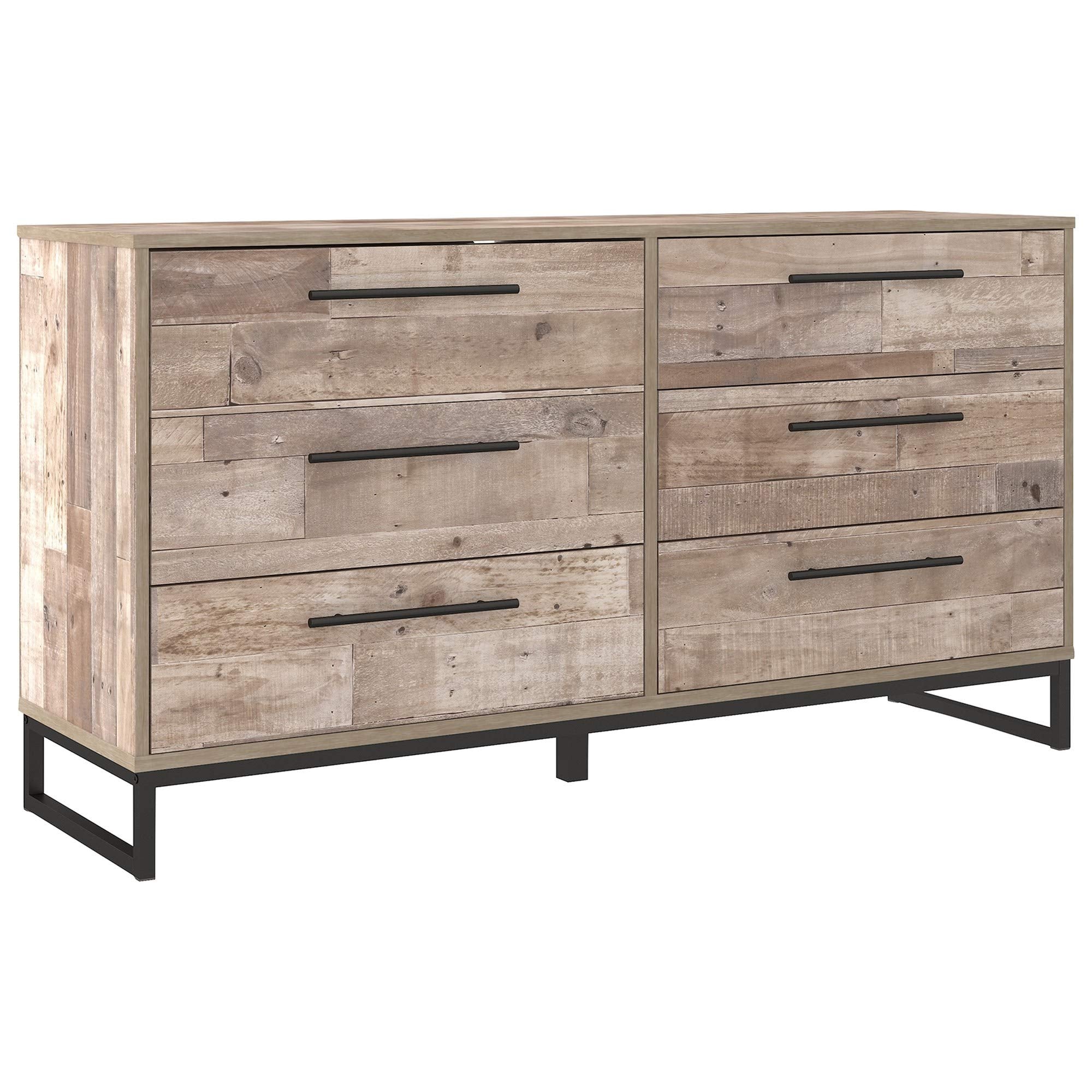 Benjara 6 Drawer Wooden Dresser With Metal Legs, Brown And Black
