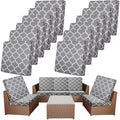 Newwiee 12 Pcs Patio Stretch Sofa Cushion Covers Outdoor Cushion Cover Replacement Couch Slipcover Sofa Seat Cover Flexibility Chair Cushion Cover Porch Patio Furniture Protector (Gray,Moroccan)