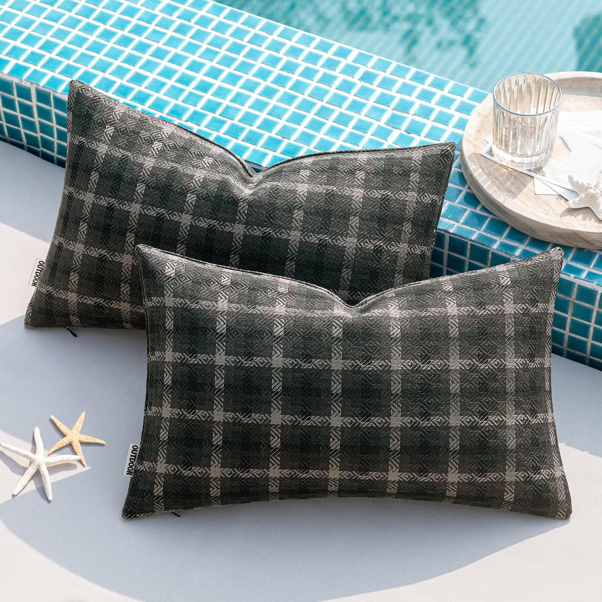 Miulee Pack Of 2 Outdoor Lumbar Pillow Covers 12X20 Waterproof Decorative Farmhouse Water Resistant Black Cushion Covers For Pat
