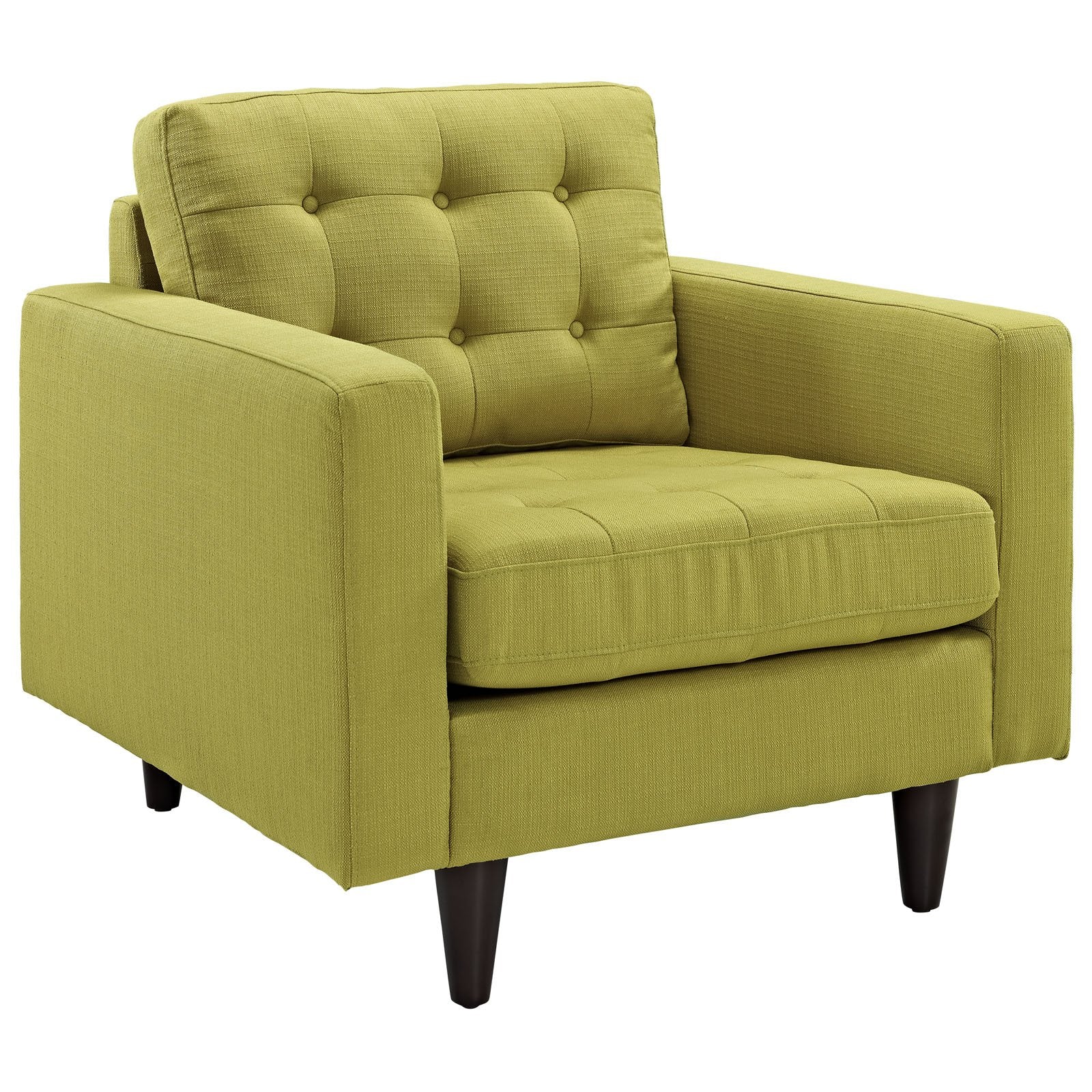 Modway Empress Mid-Century Modern Upholstered Fabric Sofa And Two Armchair Set In Wheatgrass
