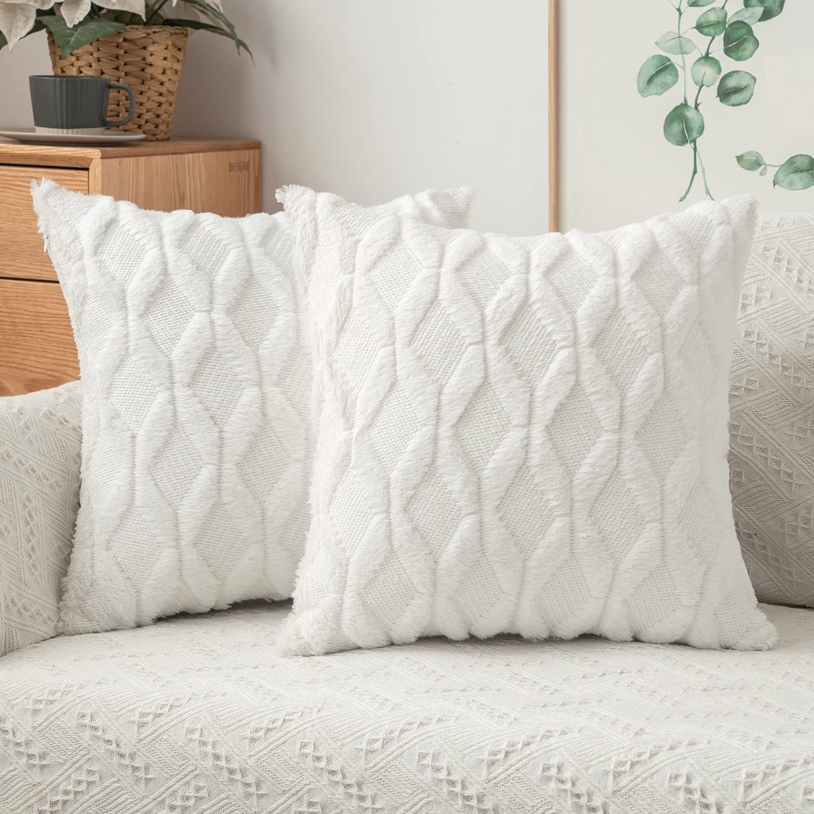 Miulee Pure White Christmas Throw Pillow Covers 18X18 Set Of 2 Spring Decorative Farmhouse Couch Throw Pillows Boho Shells Cute