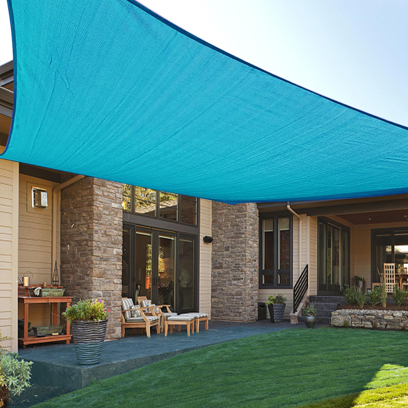 LOVE STORY 8 x 8 Sun Shade Sail Rectangle Sunshade UV Block Patio Shade Sail for Garden Backyard, Turquoise Blue