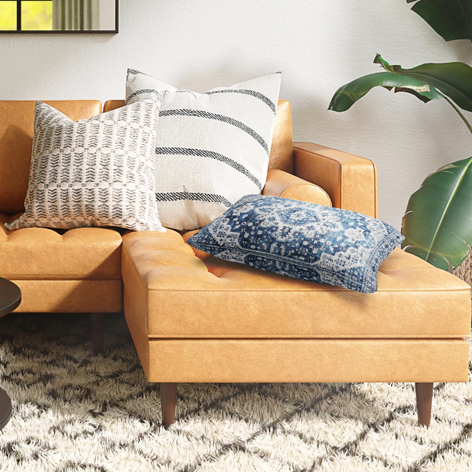 Snycler Boho Throw Pillow Covers 12X20 Inch Set Of 2 Blue Boho Rug Carpet Double Sided Pattern Cotton Soft Pillow Case Cushion C