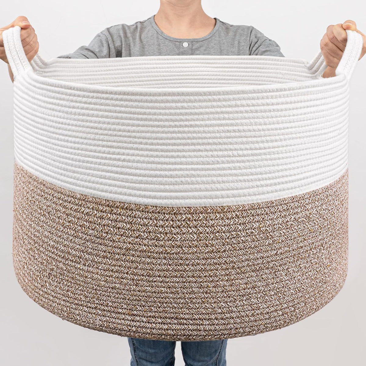 Av Shop Extra Large Storage Woven Laundry Basket Jute Laundry Basket, Wicker Blankets Pillows Storage in Living Room Baby Nurser