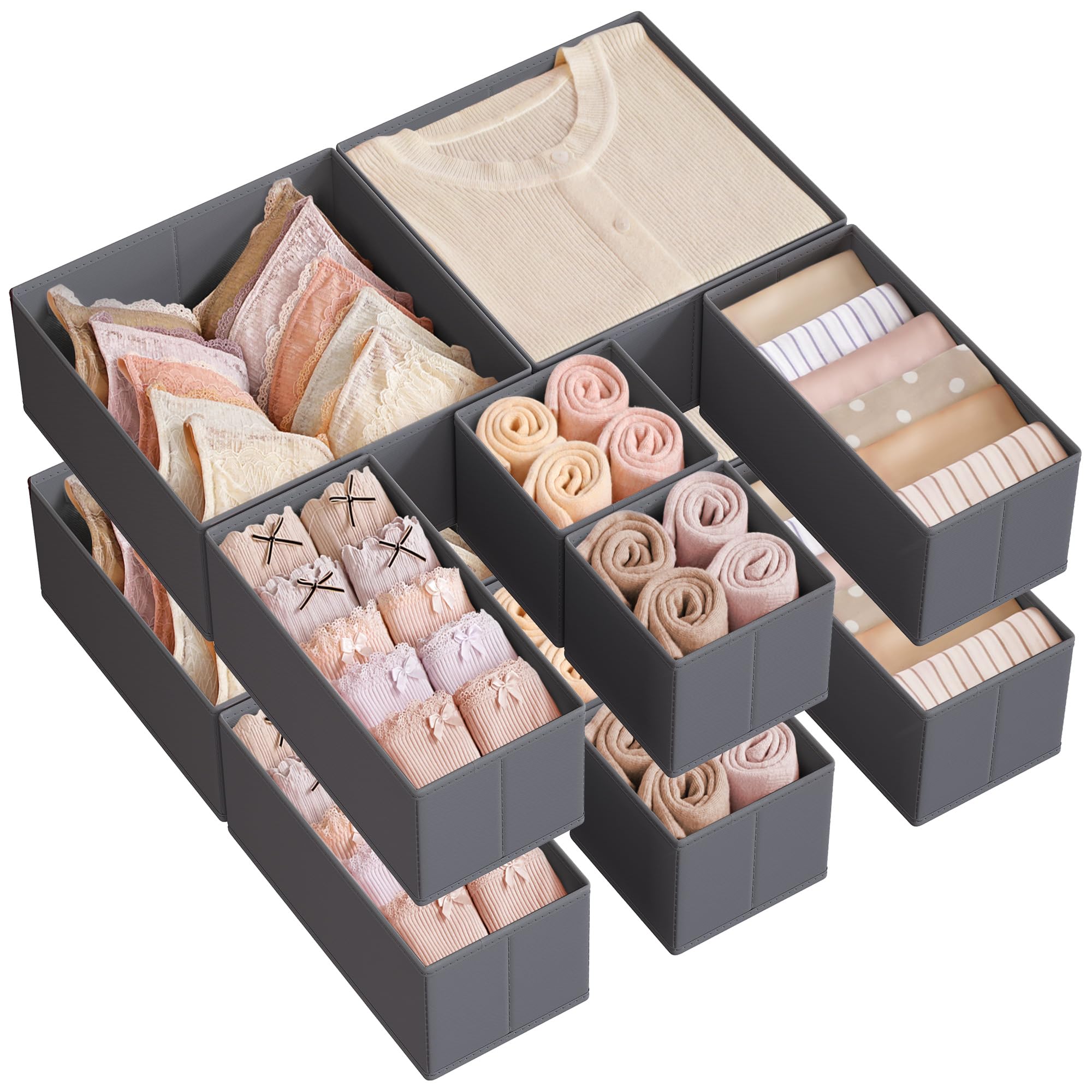 SONGMICS Drawer Organizer, Dresser Drawer Organizers, Set of 12, Foldable Fabric Storage Bins for Socks, Underwear, Bras, Ties, 