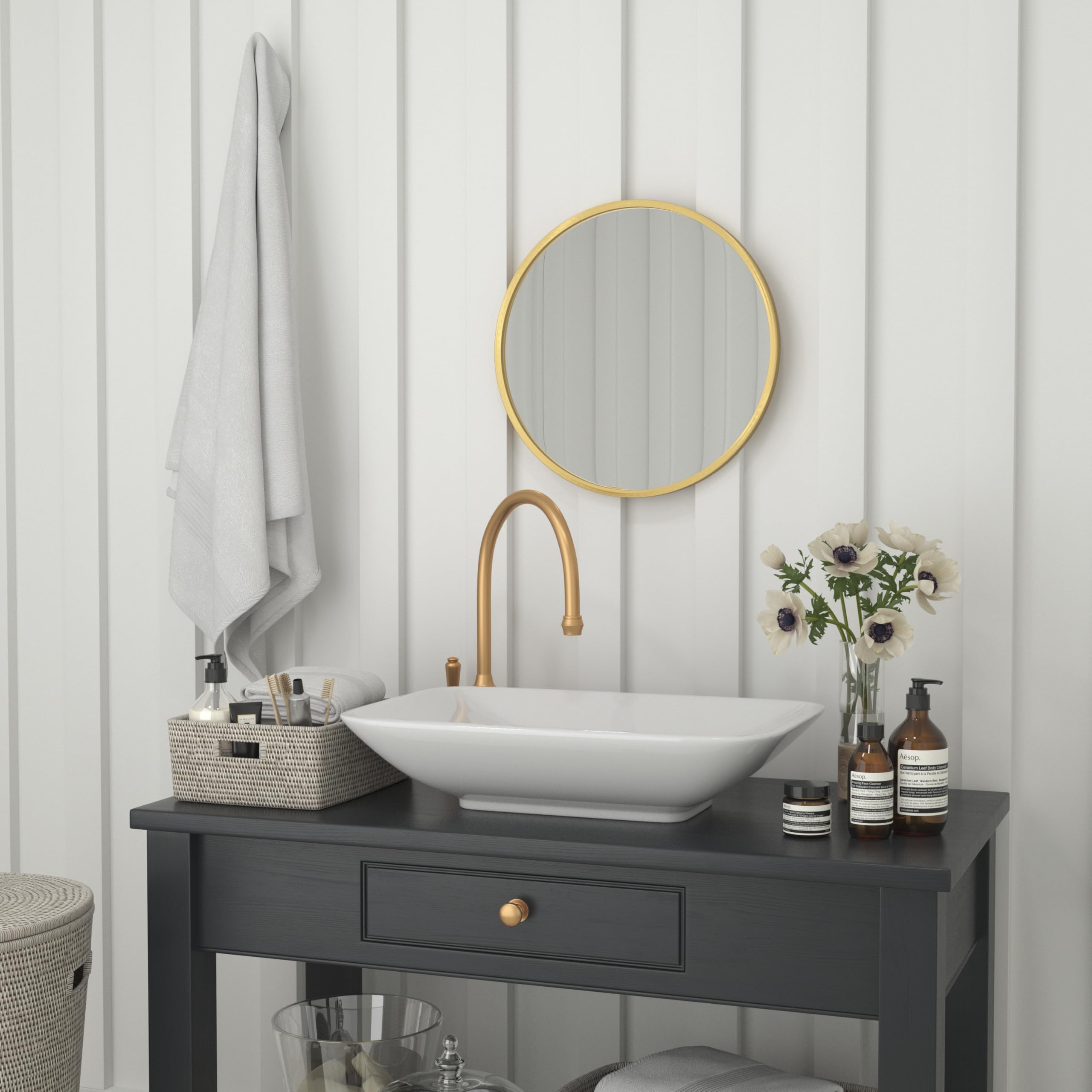 Flash Furniture Julianne Large Round Wall Mirror - Gold Circle Accent Mirror - 20' Vanity Mirror - For Bathroom, Vanity, Entryway, Dining Room, & Living Room