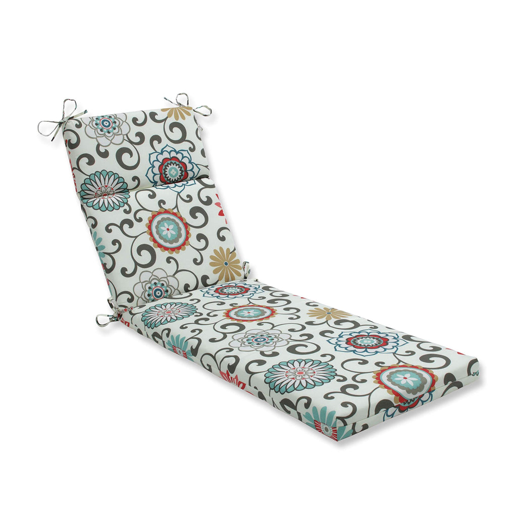 Pillow Perfect Floral Indoor/Outdoor Split Back Chaise Lounge Cushion With Ties Plush Fiber Fill, Weather, And Fade Resistant, 7