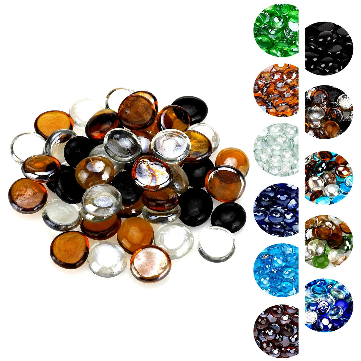 Onlyfire Flat Fire Glass Beads For Propane Fire Pit, 1/2 Inch Blended Firepit Glass Rocks 10 Pounds Flat Marbles For Gas Firepla