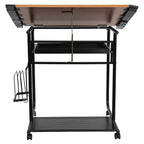 Flash Furniture Swanson Adjustable Drawing and Drafting Table with Black Frame and Dual Wheel Casters, Cherry