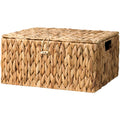 StorageWorks Large Water Hyacinth Baskets for Organizing, Wicker Basket with Lid for Shelves, Storage Basket with Lid and Built-