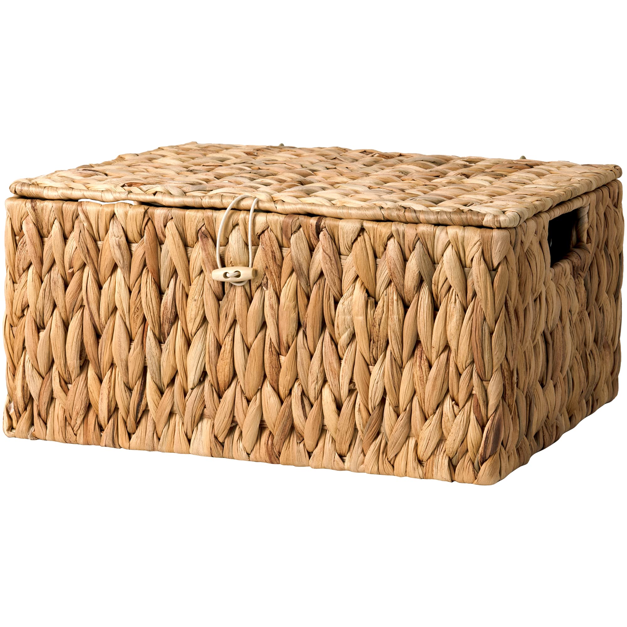 StorageWorks Large Water Hyacinth Baskets for Organizing, Wicker Basket with Lid for Shelves, Storage Basket with Lid and Built-