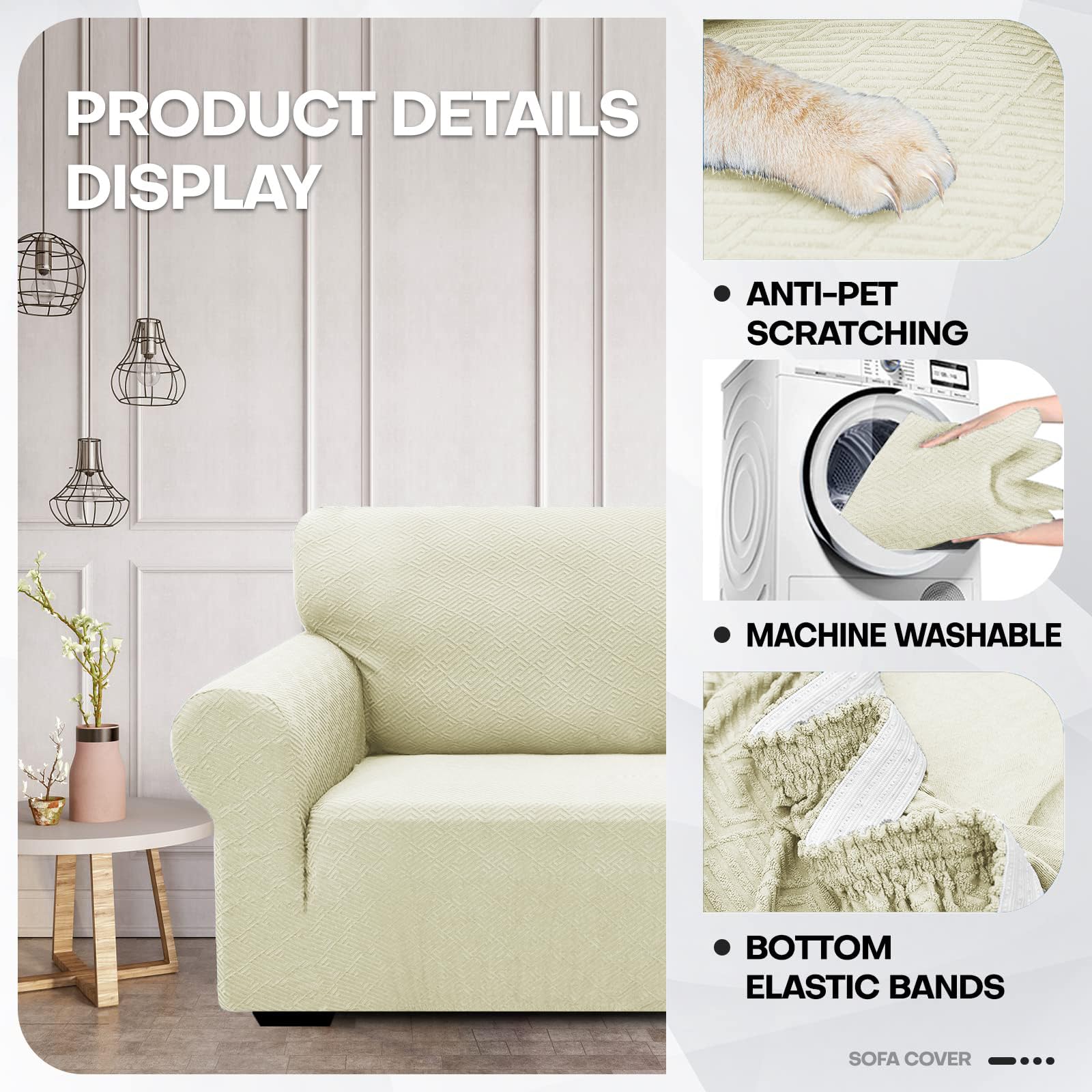 Znsayotx 1 Piece Jacquard Couch Covers For 2 Cushion Couch High Stretch Loveseat Slipcover For Pets Dogs Anti Slip Love Seat Sofa Slipcover Furniture Protector (Medium,New Pattern Light Beige)