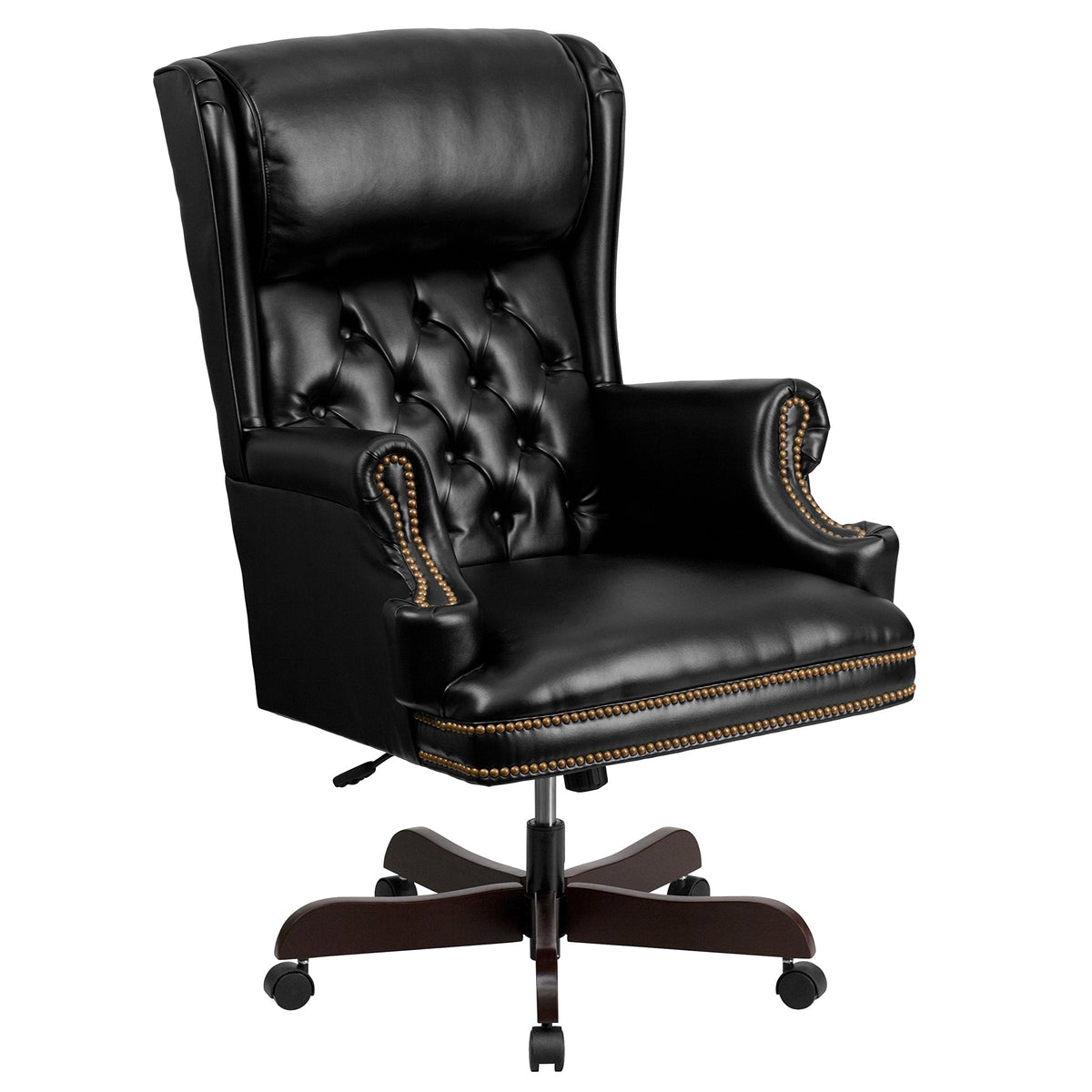 Flash Furniture High Back Traditional Tufted Black LeatherSoft Executive Ergonomic Office Chair with Oversized Headrest & Nail Trim Arms