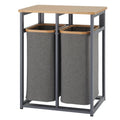 TRINITY EcoStorage Bamboo Wood Laundry Organizer Station with Folding Shelf and 2 Pull-Out Removeable Hamper Bags, Dark Gray