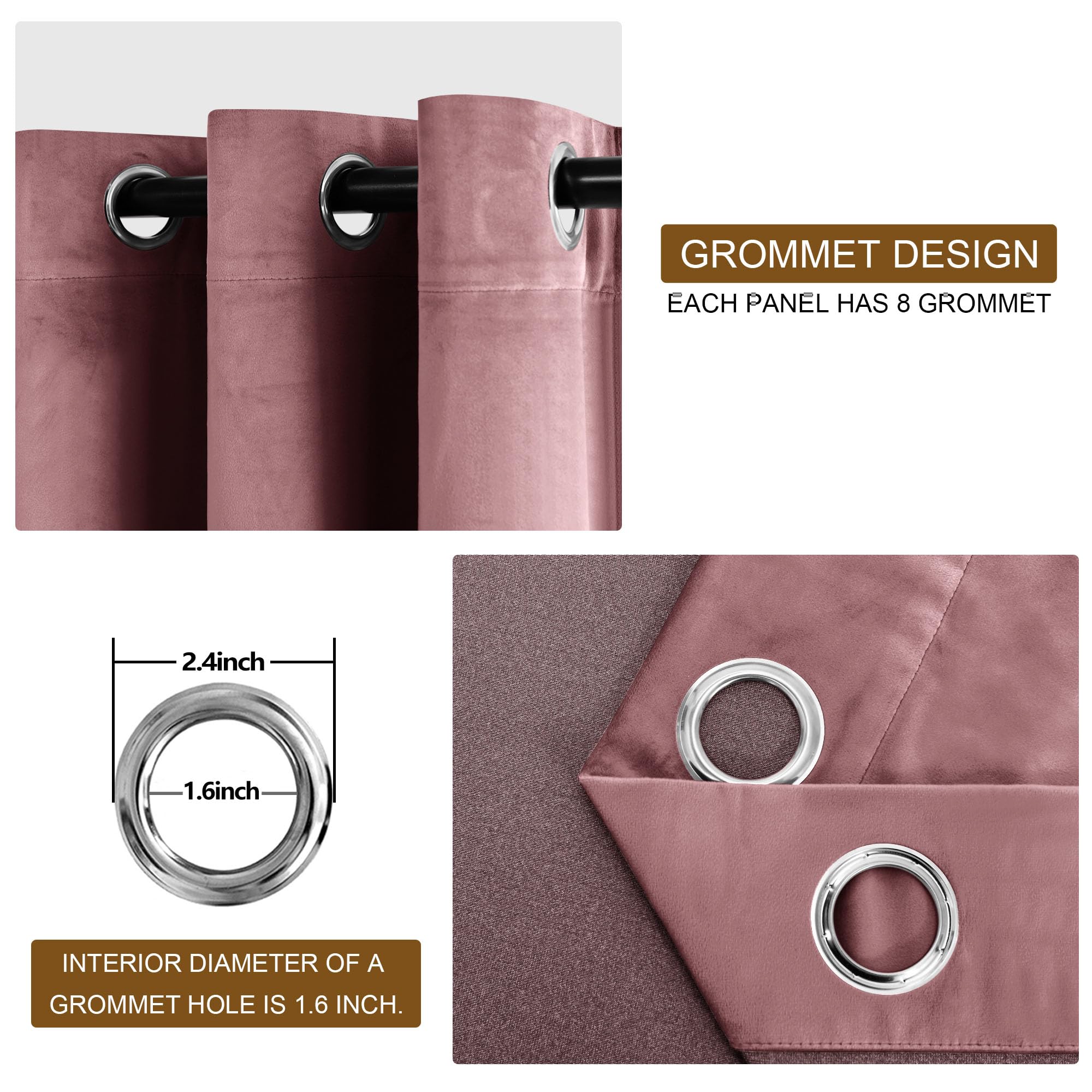 Dwcn Velvet Blackout Curtains - Wild Rose Tieable Window Curtains Panels Grommet Design Thick Fabric Thermal Insulated Window Dr