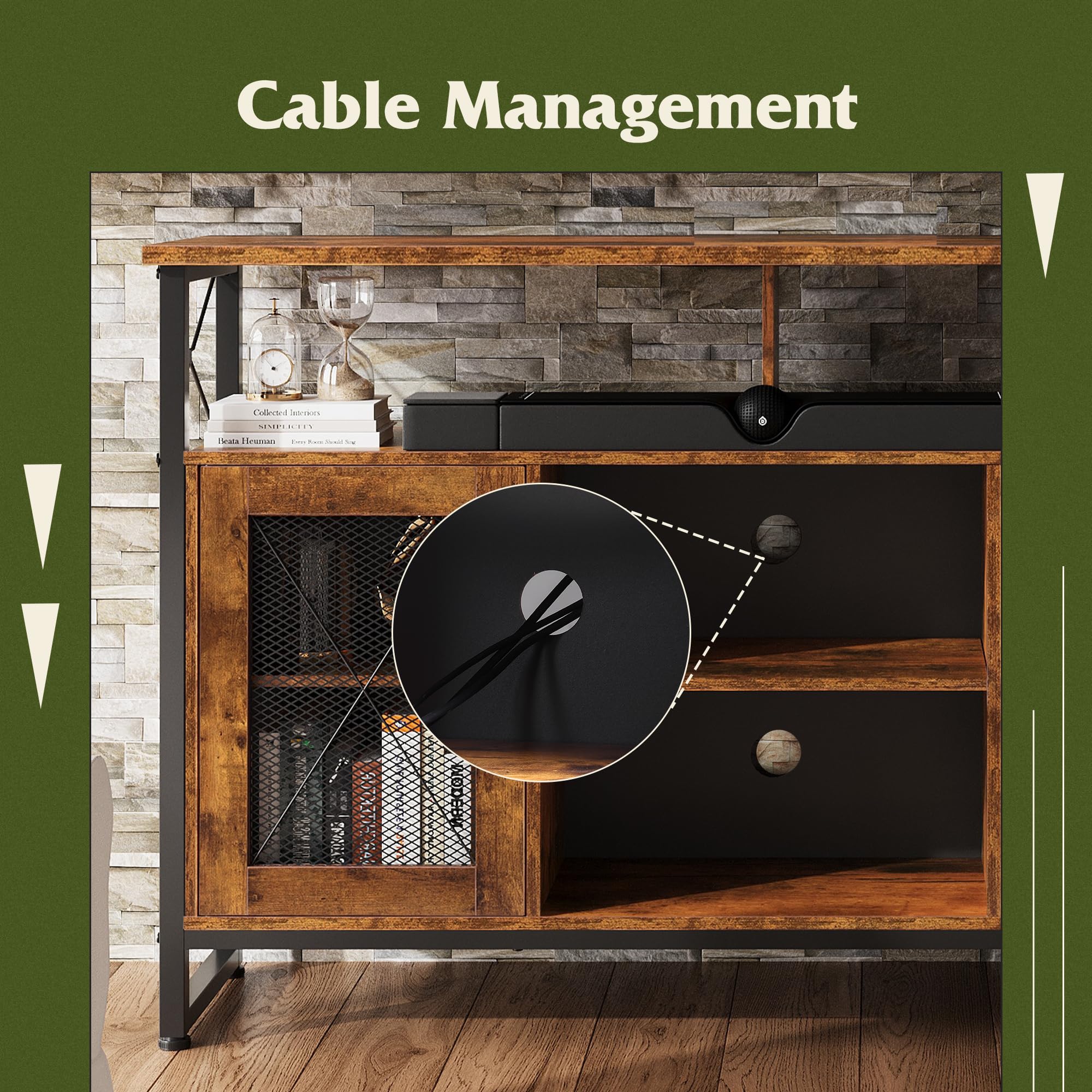 Wlive Tv Stand 55 Inch Tv, Tall Entertainment Center With Storage, Farmhouse Industrial Tv Console For Bedroom Living Room, Rustic Brown